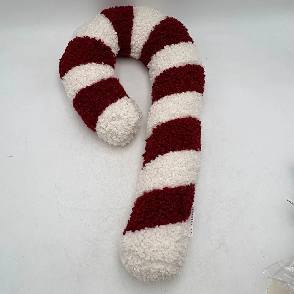 Pottery Barn Candy Cane Pillow 20in Red White Christmas Sherpa Holiday